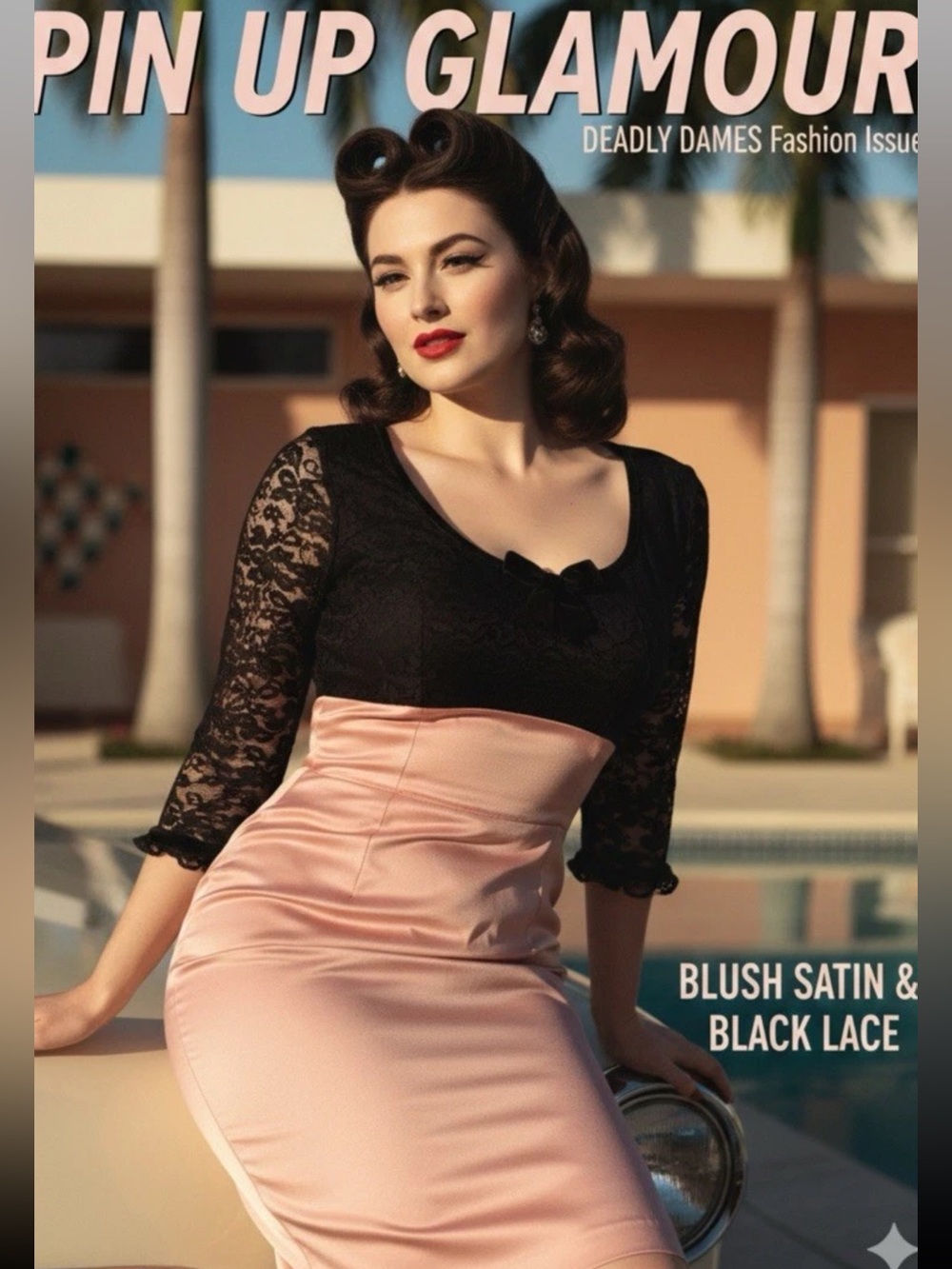 NWT Je TAdore Wiggle Dress DEADLY DAMES Micheline Pitt Pin Up Style Sz L (Read)
